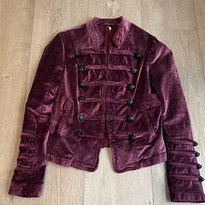 Free People Velvet Military Blazer in Rich Purple